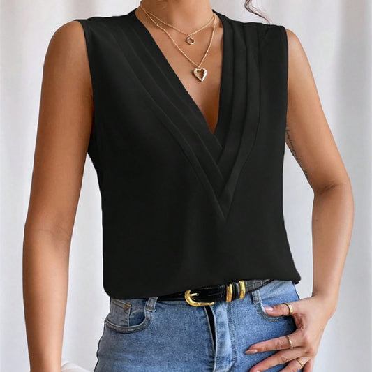 Women's Deep V Design Casual Sleeveless Shirt Top